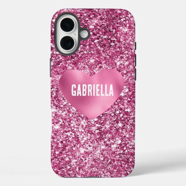 Hübsch Pink Glitzer Glam Herz Case-Mate iPhone Hülle (Rückseite)