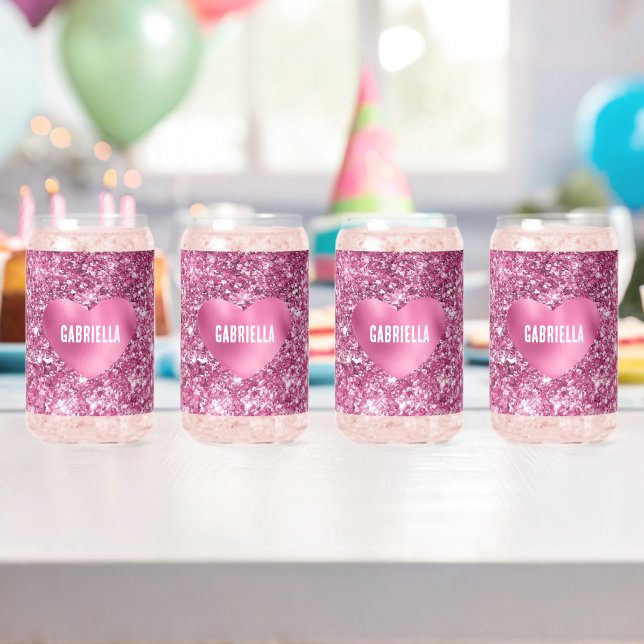 Hübsch Pink Glitzer Glam Herz Dosenglas (Insitu (Geburtstag))