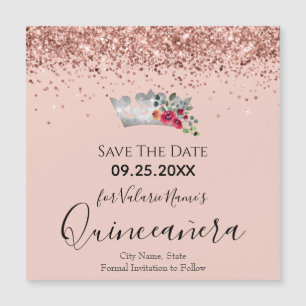 Hübsch Pink Glitzer Quinceanera Save the Date Magn Magnetkarte