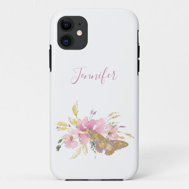 Hübsch Pink Glitzern Butterfly Personalisiert Case-Mate iPhone Hülle (Rückseite)
