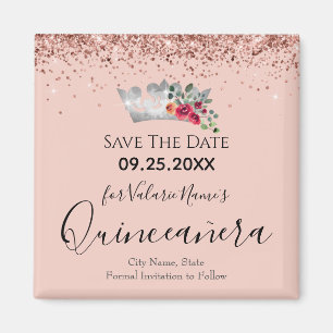 Hübsch Pink Glitzern Quinceanera Save the Date Magnet
