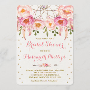 Hübsch Pink & Gold Boho Dreamcatcher Brautparty Einladung