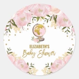 Hübsch Pink Gold Floral Travel Baby Duwer Favorite Runder Aufkleber