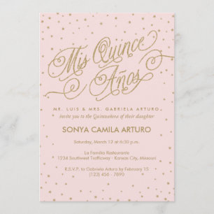 Hübsch Pink & Gold Stars Quinceñera 15. Geburtstag Einladung