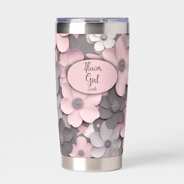 Hübsch Pink-Gray 3D Poppies Flower Girl Thermobecher (Vorderseite)
