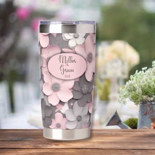 Hübsch Pink-Gray 3D Poppies Mother of the Groom Thermobecher