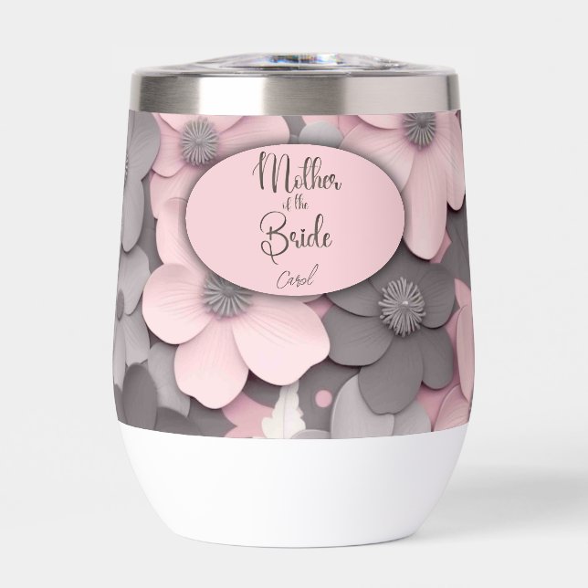 Hübsch Pink-Gray 3D Poppies Mutter der Braut (Vorderseite)