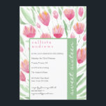 Hübsch Pink Green Tulip Floral Wasserfarbe Süß 16 Einladung<br><div class="desc">Diese elegante und moderne Sommer/Frühling-16 . Geburtstag Geburtstagsfeier lädt zu einem trendigen und stilvollen Mädel ein. Die Blume und Blätter sind mit handbemaltem Beerenrosa, Rosa, Gelb und Farn-Aquarelltulpe in Aquarelltönen auf einem weißen Hintergrund gestaltet. Es ist ein Land, hübsch, mädchenhaft, süß, einzigartig und künstlerisch. ***WICHTIGE HINWEIS FÜR DESIGN: Für individuelle...</div>