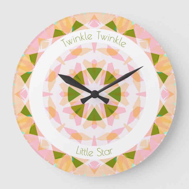 Hübsch Pink Green Twinkle Little Star Baby Kinderz Große Wanduhr (Vorderseite)