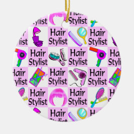HÜBSCH PINK HAIR STYLIST CHRISTMAS ORNANATION KERAMIKORNAMENT