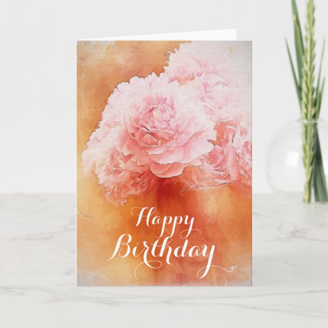Hübsch Pink Happy Birthday Peonies Card Karte (Vorderseite)