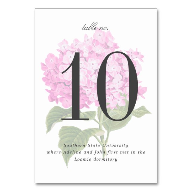 Hübsch Pink Hydrangea Garden Wedding Tischnummer (Vorderseite)