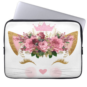 Hübsch Pink Kitty Floral Pink Crown Laptopschutzhülle