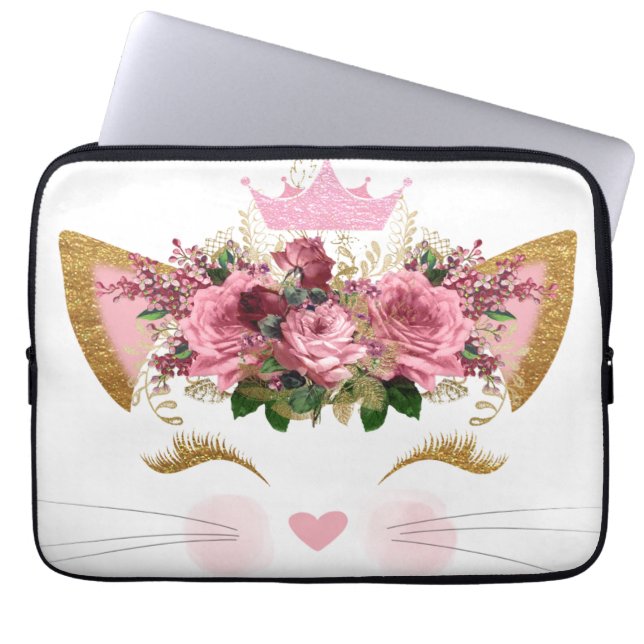 Hübsch Pink Kitty Floral Pink Crown Laptopschutzhülle (Vorderseite)