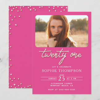 Hübsch Pink Kristall Elegant 21. Geburtstag Foto Einladung