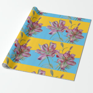 Hübsch Pink Liege Blume Floral Lilies Wasserfarbe Geschenkpapier