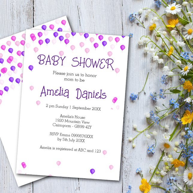 Hübsch Pink Lila Balloon Kinderdusche Einladung (Von Creator hochgeladen)