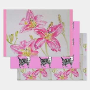 Hübsch Pink Lily Blume Floral Lilie Wasserfarbe Geschenkpapier Set