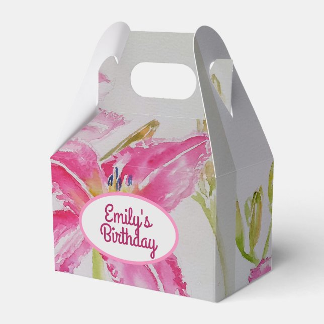 Hübsch Pink Lily Floral Wedding Cake Gefallen Box Geschenkschachtel (Vorderseite)