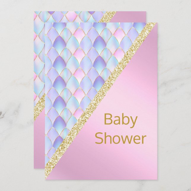 HÜBSCH PINK Mermaid BABY SHOWER INVITATION Gold Einladung (Vorne/Hinten)