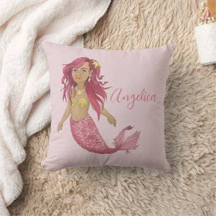 Hübsch Pink Mermaid Girl's Room Individuelle Name Kissen