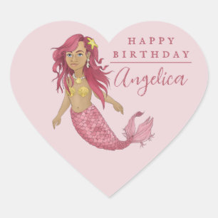 Hübsch Pink Mermaid Happy Birthday Individuelle Na Herz-Aufkleber