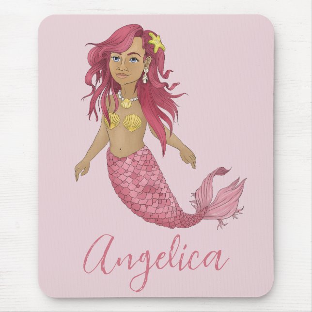 Hübsch Pink Mermaid Happy Birthday Individuelle Na Mousepad (Vorne)