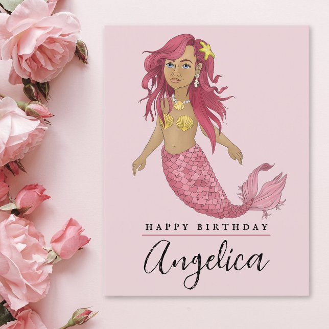 Hübsch Pink Mermaid Happy Birthday Individuelle Na Postkarte (Von Creator hochgeladen)