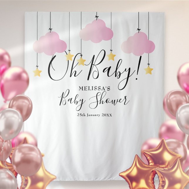 Hübsch Pink Oh Baby Dusche Foto Stand Hintergrund Wandteppich (Pretty Pink Oh Baby Shower Photo Booth Backdrop)