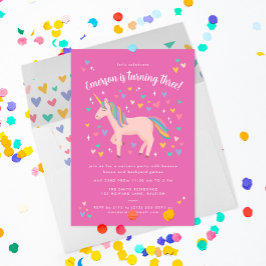 Hübsch Pink Pastel Rainbow Unicorn Geburtstagspart Einladung