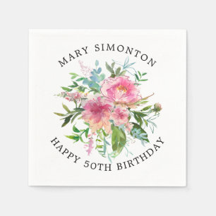 Hübsch Pink Peony Floral 50. Geburtstag Serviette