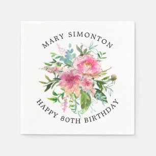 Hübsch Pink Peony Floral 80. Geburtstag Serviette