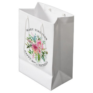 Hübsch Pink Peony Floral 90. Geburtstag Mittlere Geschenktüte