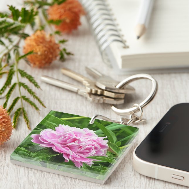 Hübsch Pink Peony Schlüsselanhänger (Vorderseite rechts)