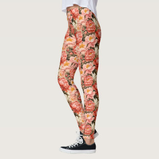 Hübsch Pink Peony Vintag Floral Muster Leggings
