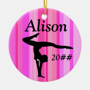 HÜBSCH PINK PERSONALISIERT GYMNAST MÄDCHENORNATION KERAMIK ORNAMENT