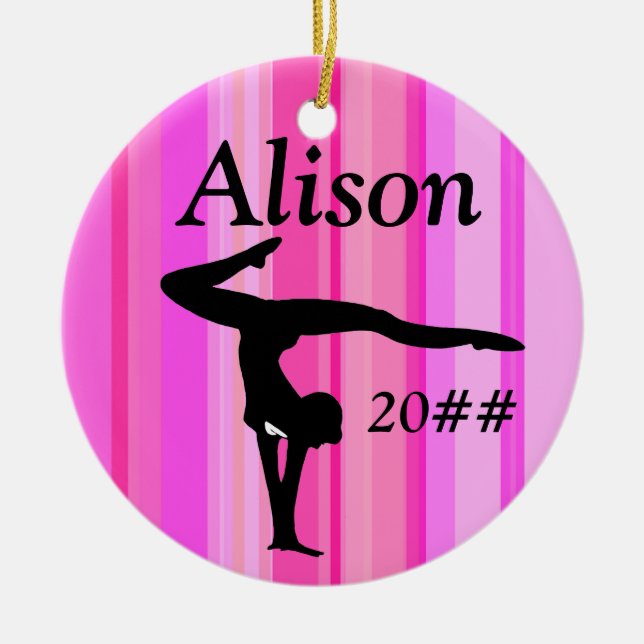 HÜBSCH PINK PERSONALISIERT GYMNAST MÄDCHENORNATION KERAMIK ORNAMENT (Vorne)