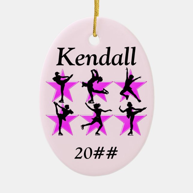 HÜBSCH PINK PERSONALISIERTER SKATER MÄDCHEN KERAMIK ORNAMENT (Vorne)