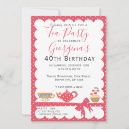 Hübsch Pink Polka Dot Birthday Tee Party Einladung