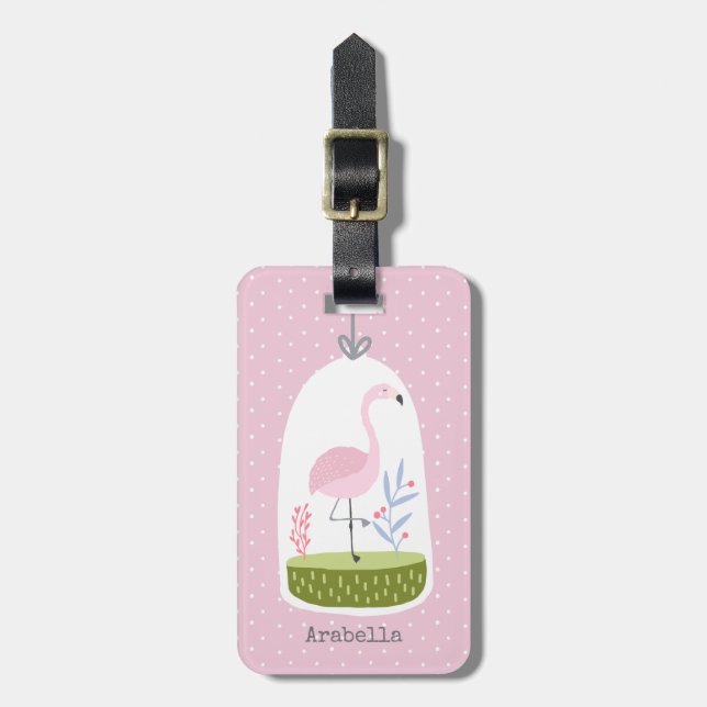 Hübsch Pink Polka Dot Flamingo Custom School Gepäckanhänger (Vorderseite vertikal)