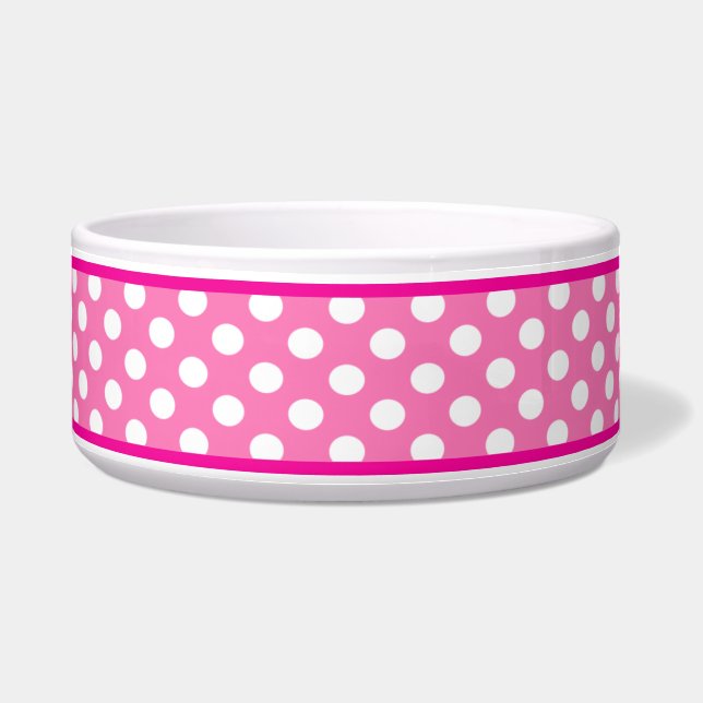 Hübsch Pink Polka Dot Muster Keramik Dog Bowl Napf (Vorderseite)