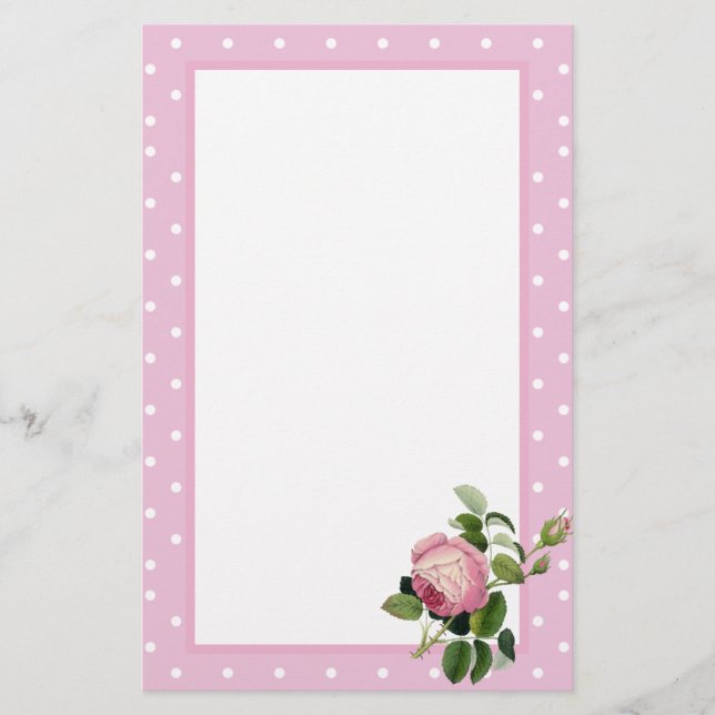 Hübsch Pink Polka Dot Vintag Rosa Rose Briefpapier (Vorderseite)