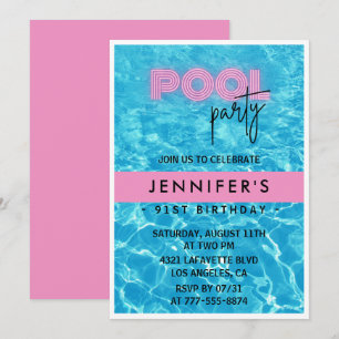 Hübsch Pink Pool Party 91. Geburtstagseinladungen Einladung