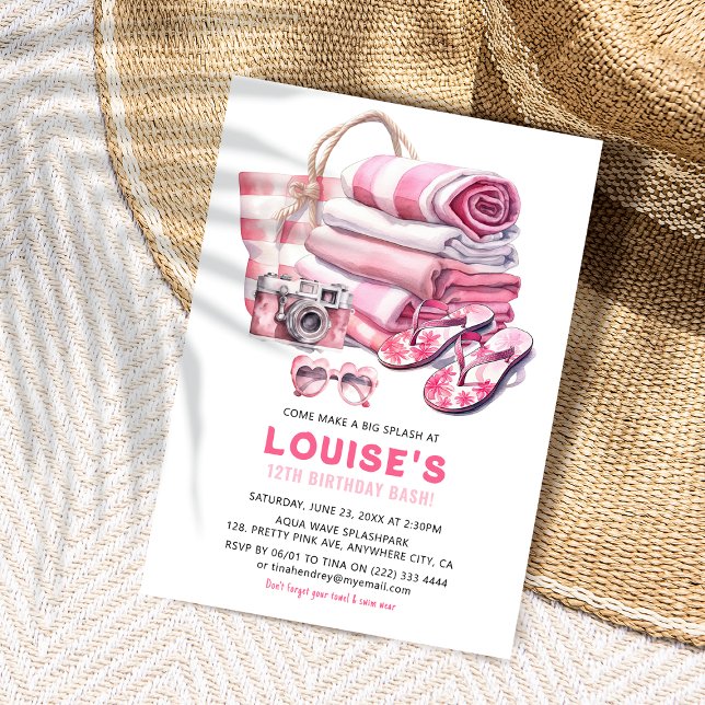Hübsch Pink Pool Party Girl Birthday Bash Einladung (Von Creator hochgeladen)