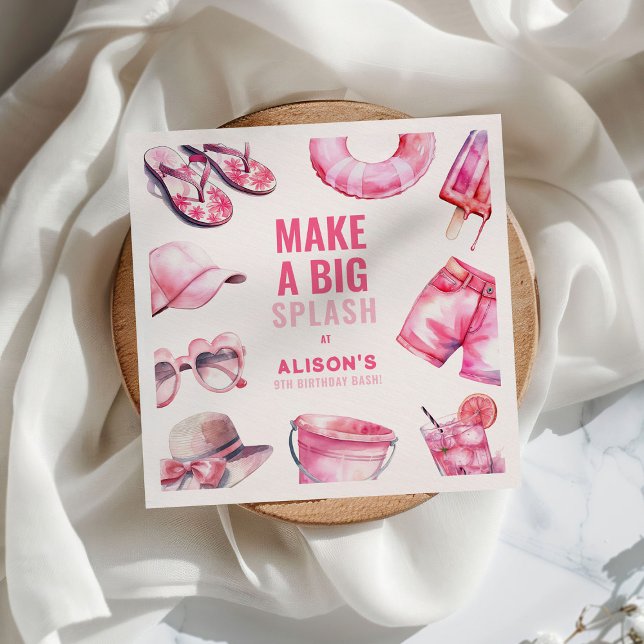 Hübsch Pink Pool Party Sommermädchen Geburtstag Serviette (Von Creator hochgeladen)