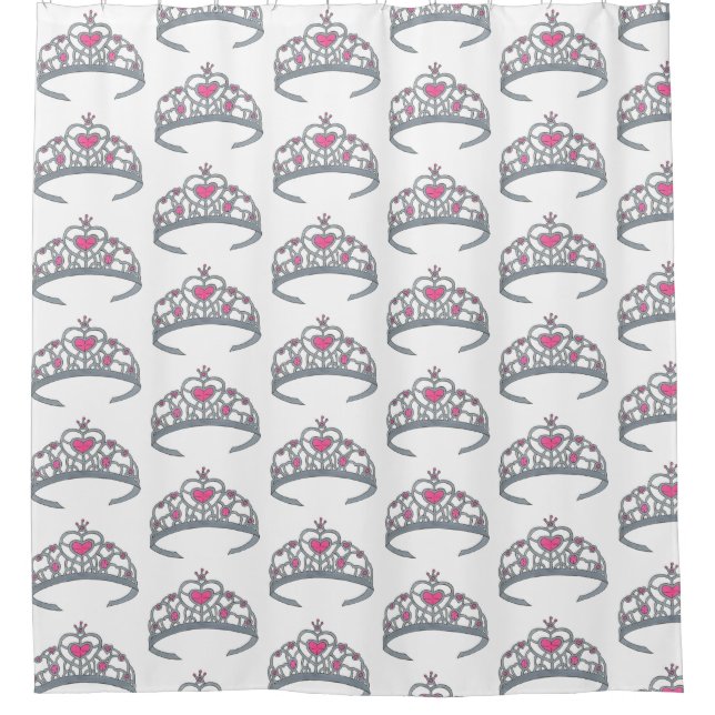 Hübsch Pink Princess Party Silver Tiara Crown Duschvorhang (Vorderseite)