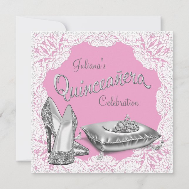 Hübsch Pink Princess Quinceanera Einladung (Vorderseite)