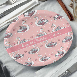 Hübsch Pink Princess Swans Baby Girl 1. Geburtstag Pappteller