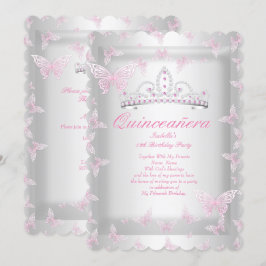 Hübsch Pink Quinceanera Party Tiara Butterfly Einladung