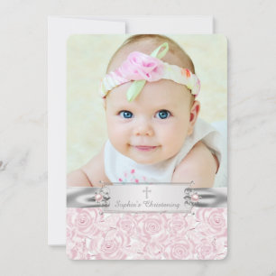 Hübsch Pink Rose Christening Einladung